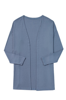 Ashleigh Blue Solid Color Rib Knit Open Front Tunic Cardigan