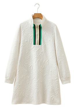 White Pop of Color Neckline Textured Mini Dress