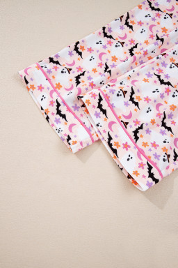 Pink Cute Floral Halloween Ghost Print Long Pajama Set