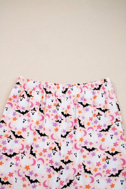 Pink Cute Floral Halloween Ghost Print Long Pajama Set