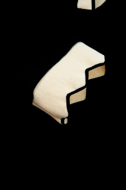 Black Scallop Trim Colorblock Long Sleeve Collared Top