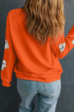 Orange Halloween Ghost Cute Patch Application Pattern Holiday Sweatshirt