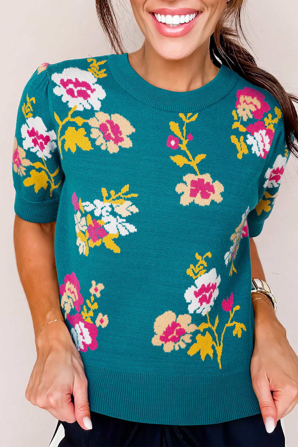 Flower Patch Stripe Knit Top main image 1