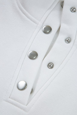 Pink Colorblock Patchwork Half Button Baggy Sweatshirt