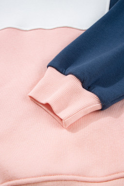 Pink Colorblock Patchwork Half Button Baggy Sweatshirt