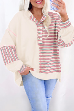 Pink Striped Patchwork Oversized Pullover Top