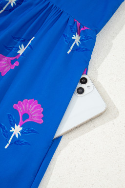 Blue Floral Print Notched Neck Flounce Sleeve Maxi Dress