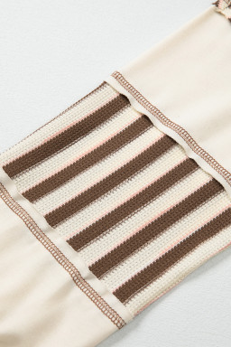 Khaki Striped Patchwork Oversized Pullover Top