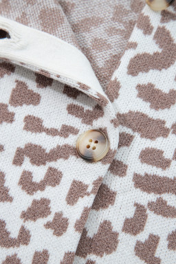 Khaki Leopard Drop Shoulder Knitted Cardigan