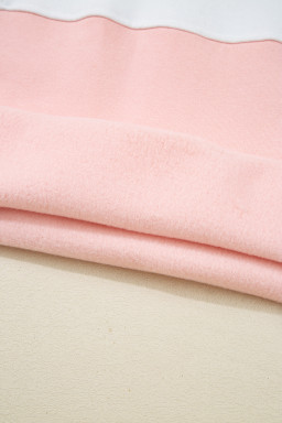 Pink Colorblock Patchwork Half Button Baggy Sweatshirt