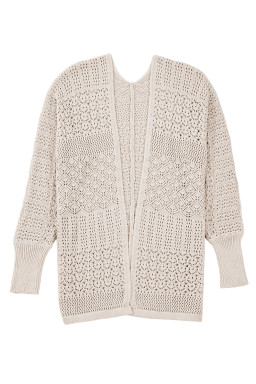 Jet Stream Mix Pattern Hollow Knit Open Front Cardigan