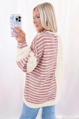Pink Striped Patchwork Oversized Pullover Top