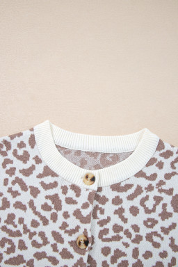 Khaki Leopard Drop Shoulder Knitted Cardigan