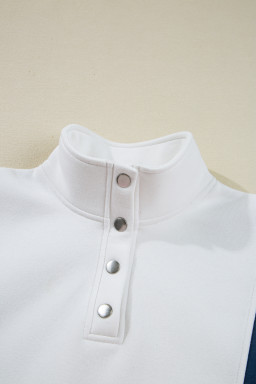 Pink Colorblock Patchwork Half Button Baggy Sweatshirt