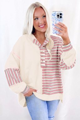 Pink Striped Patchwork Oversized Pullover Top