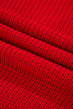 Racing Red Solid Textured Knit V Neck Drop Shoulder Sweater