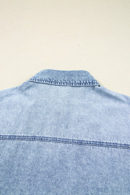 Beau Blue Chest Pocket Raw Hem Denim Loose Shirt Dress