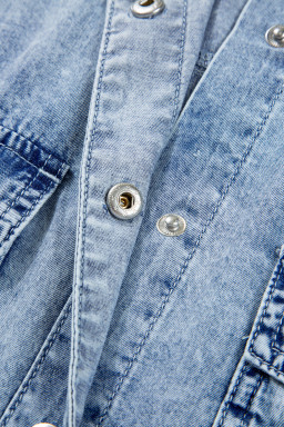 Beau Blue Chest Pocket Raw Hem Denim Loose Shirt Dress