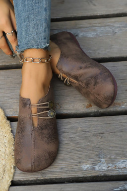 Coffee Button Detail Vintage Faux Leather Loafer Shoes