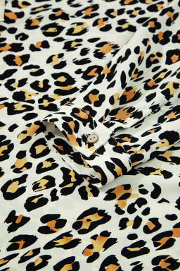 Khaki Leopard Print Long Sleeve Striped V Neck Top