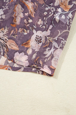 Blue Boho Floral Print 3/4 Sleeve Babydoll Blouse