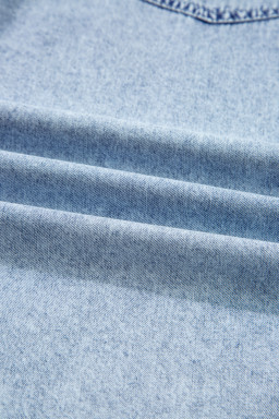 Beau Blue Chest Pocket Raw Hem Denim Loose Shirt Dress