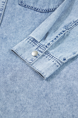 Beau Blue Chest Pocket Raw Hem Denim Loose Shirt Dress