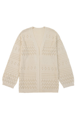 Smoke Gray Solid Color Hollow Knit Cardigan