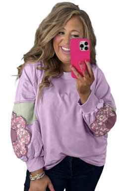 Phalaenopsis Flower Patched Colorblock Plus Size Pullover Top