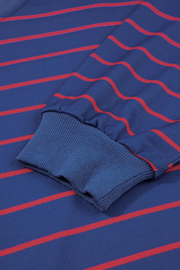 Blue Striped Overlap Detail Drop Shoulder Pullover Sweatshirt