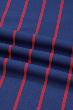 Blue Striped Overlap Detail Drop Shoulder Pullover Sweatshirt