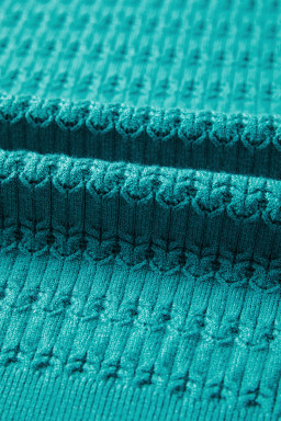 Sea Green Trendy Pattern Knit Ribbed Cuffs Crew Neck Sweater