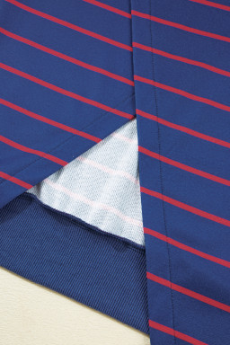 Blue Striped Overlap Detail Drop Shoulder Pullover Sweatshirt