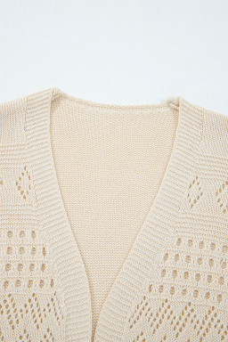 Smoke Gray Solid Color Hollow Knit Cardigan