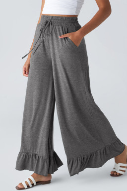 Medium Grey Solid Color Ruffle Hem Wide Leg Pants