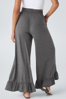 Medium Grey Solid Color Ruffle Hem Wide Leg Pants