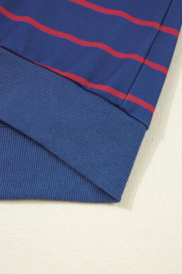 Blue Striped Overlap Detail Drop Shoulder Pullover Sweatshirt