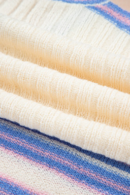 White Striped V Neck Dolman Sleeve Knit Sweater