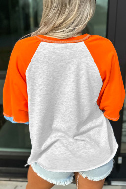 Light Grey HELLO PUMPKIN Patch Application Graphic Colorblock Raglan Sleeve Top
