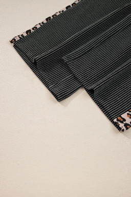 Carbon Grey Twisted Rib Leopard Patchwork Detail 2pcs Pants Set