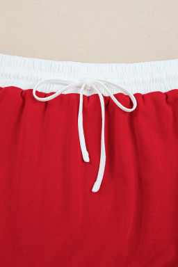Fiery Red Varsity Stripe Detail Drop Shoulder Pullover Mini Skort Set