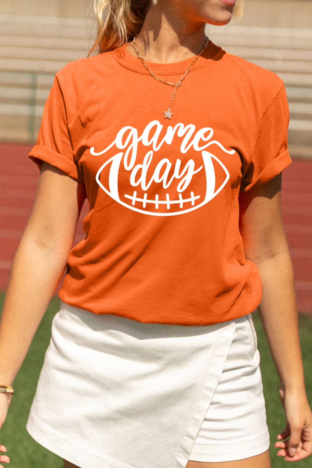 Orange game day Football Heat Transfer Printing Womens T Shirt