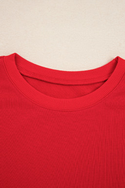 Fiery Red Varsity Stripe Detail Drop Shoulder Pullover Mini Skort Set