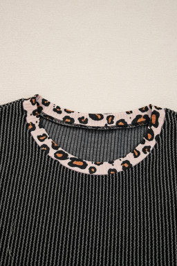 Carbon Grey Twisted Rib Leopard Patchwork Detail 2pcs Pants Set