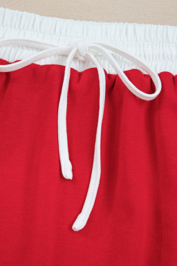 Fiery Red Varsity Stripe Detail Drop Shoulder Pullover Mini Skort Set