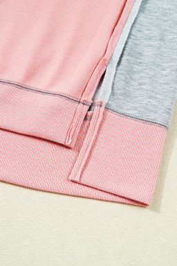 Apricot Pink Exposed Seam Colorblock Patchwork Split Cuffs Oversized Sweatshirt