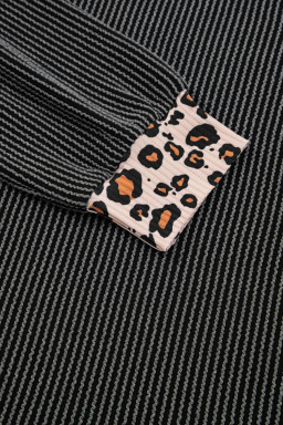 Carbon Grey Twisted Rib Leopard Patchwork Detail 2pcs Pants Set