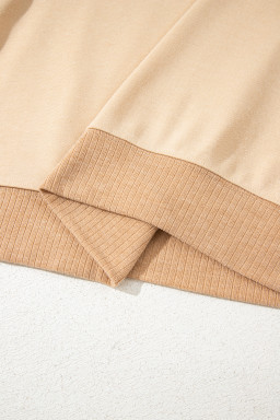 Light French Beige Geometric Patchwork Raglan Sleeve Pullover Sweatshirt