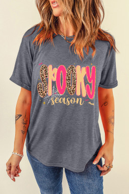 Gray Spooky Season Playful Halloween Heat Transfer Printing Graphic T Shirt