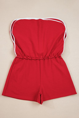 Fiery Red Varsity Stripe Detail Drop Shoulder Pullover Mini Skort Set